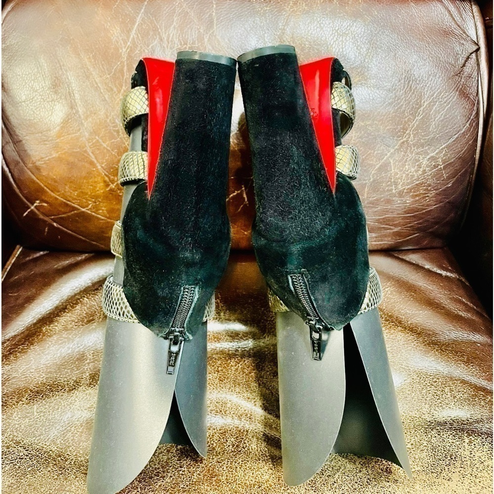 Christian Louboutin Champaign gold bandage sandals.VeauVelour blockheel EU37.5 - Picture 9 of 11